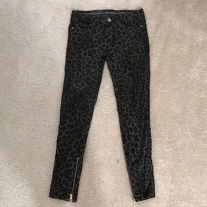 Zara Leopard skinny jeans green moody gold  4